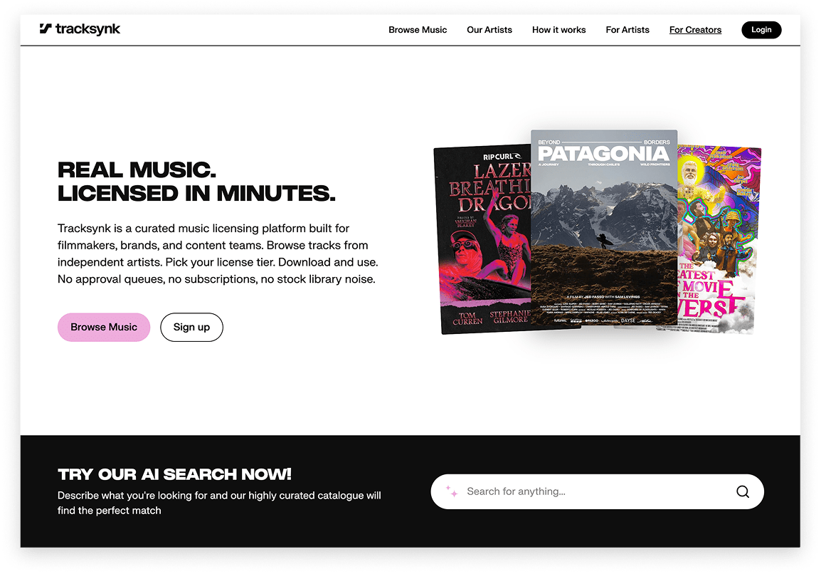 Tracksynk For Creators page